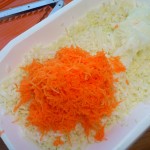Poszatkowane składniki salatki coleslaw